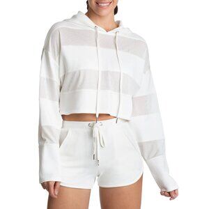 Juicy Couture Mesh Panel Pullover Cropped Hoodie White Women's Size S